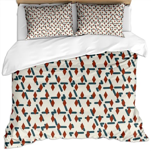 KBDQGX Bettwäsche Bettbezug Set 155X220Cm 3 Teilig 3D Rote Und Blaue Geometrische Böhmische Abstrakte Kunst Auf Weißem Hintergrund Druck Muster Weiche Flauschige Mikrofaser Kinder Bettwäsche Set Mi von KBDQGX