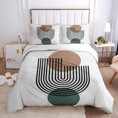 KBDQGX Bettwäsche Bettbezug Set 155X220Cm 3 Teilig 3D Weißer Grüner Bogenkreis Einfache Texturlinie Druck Muster Weiche Flauschige Mikrofaser Kinder Bettwäsche Set Mit Reißverschluss, 1 Bettbezüge von KBDQGX