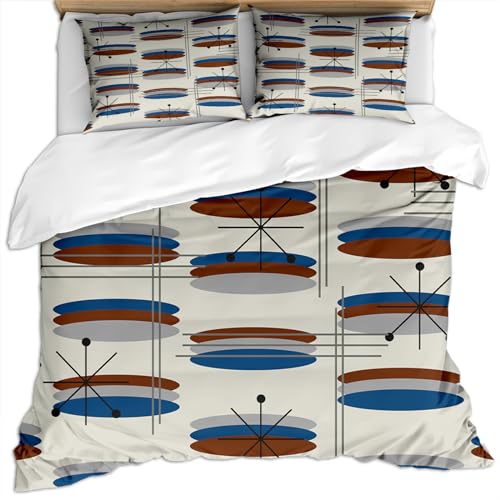 KBDQGX Erwachsene Bettwäsche 220X240Cm 3 Teilig Mikrofaser Bettbezug Set Mit 2 Kopfkissenbezug 80X80Cm Weiche Flauschige 3D Einfache Abstrakte Blaue Und Braune Kreisanordnung Auf Weißem Hintergrund von KBDQGX