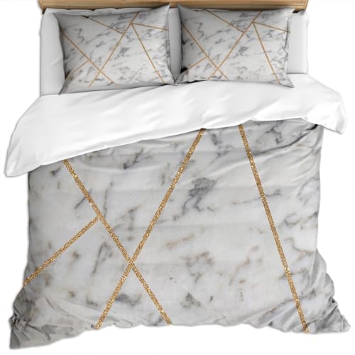 KBDQGX Erwachsene Bettwäsche 220X240Cm 3 Teilig Mikrofaser Bettbezug Set Mit 2 Kopfkissenbezug 80X80Cm Weiche Flauschige 3D Goldene Luxus-Kunst-Textur Auf Weißem Hintergrund Druck Muster Bettbezüge von KBDQGX