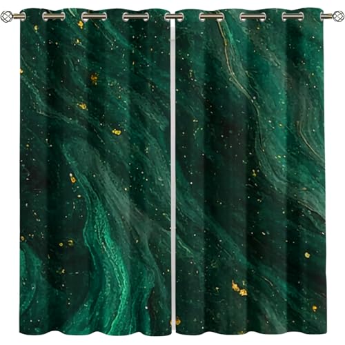 Thermovorhang Hitzeschutz Und Verdunklung Mit Ösen 2Er Set Tiefgrünes, Goldenes Fließmuster 234X230Cm Vorhang Blickdicht Verdunklungsvorhänge Kinderzimmer Wohnzimmer Schlafzimmer Gardinen Verdunklu von KBDQGX