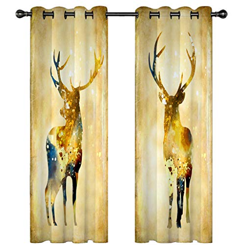 Vorhänge Wohnzimmer Modern Blickdicht Mit Ösen Hirsch Mit Goldener Tinte Muster 2Er Set 140X160Cm Vorhang Verdunkelung Gardinen Blickdicht Schlafzimmer Kinderzimmer Junge Mädchen Verdunklungsvorhän von KBDQGX