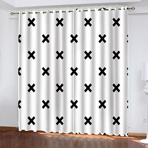 Vorhänge Wohnzimmer Modern Blickdicht Mit Ösen Weiße Einfache Schwarze Gabel Muster 2Er Set 140X160Cm Vorhang Verdunkelung Gardinen Blickdicht Schlafzimmer Kinderzimmer Junge Mädchen Verdunklungsvo von KBDQGX