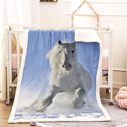 Warme Kuscheldecke Flanell Decke Microfaser Fleecedecke 150X180Cm 3D Tierisches Weißes Pferd Drucken Sofadecke Weiche Flauschige Wolldecken Tagesdecke Wohndecke Für Erwachsene & Kinder von KBDQGX