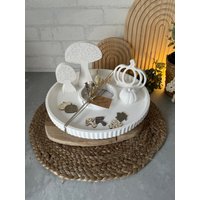 Herbstdeko Set Mit Kürbis & Pilzen - Deko Teller Aus Keraflott Kunstblumen Geschenk Wohn Für Herbst Tisch von KBDekoHandmade