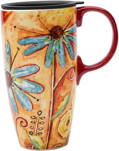 KBEAZY Keramikbecher, große Kaffeetasse, hohe Reisebecher, Porzellan, Latte-Teetasse mit Deckel, 482 ml, Orange von KBEAZY