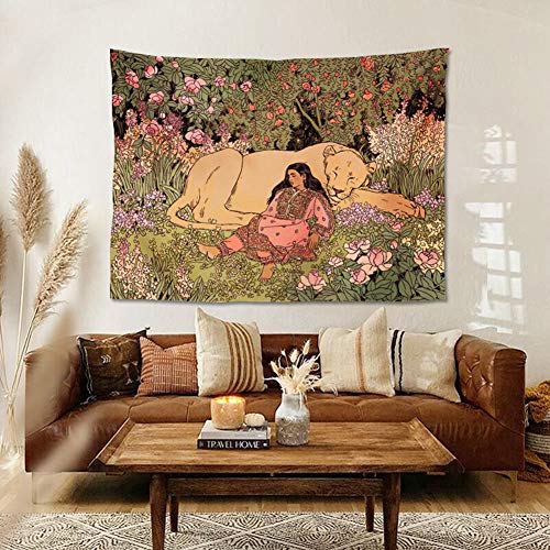 KBEAZY Schöne Biest Wandteppich Mädchen Löwe Tapisserie Dschungel Waldblumen Busch Tapisserie, Kunst Wandbehang Wandteppich für Heimdekoration Schlafzimmer Wohnzimmer, 59.1x51.2 Zoll KBEAZY Schöne Biest Wandteppich Mädchen Löwe Tapisserie Dschungel Waldblumen Busch Tapisserie, Kunst Wandbehang Wandteppich für Heimdekoration Schlafzimmer Wohnzimmer, 59.1x51.2 Zoll von KBEAZY
