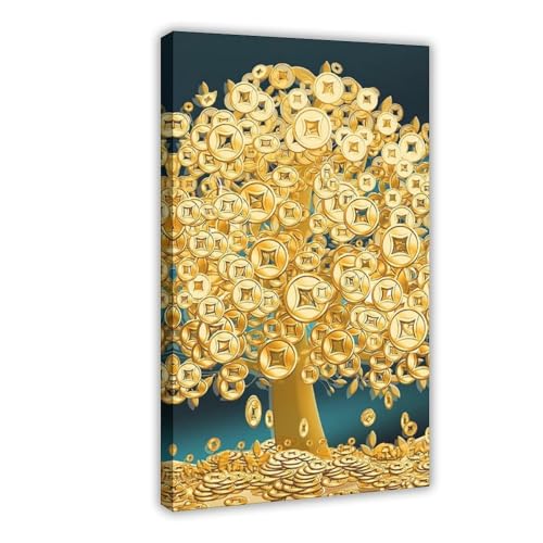 KBECNAU Goldene Münze Baum Kunst Poster Leinwand Poster Schlafzimmer Dekor Landschaft Büro Zimmer Dekor Geschenk 40 x 60 cm von KBECNAU