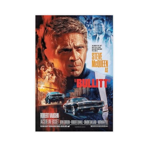 KBGDFSDF Bullitt (1968) Steve McQueen Filmposter auf Leinwand, Wandkunstdruck, Bild, Gemälde, 60 x 90 cm von KBGDFSDF