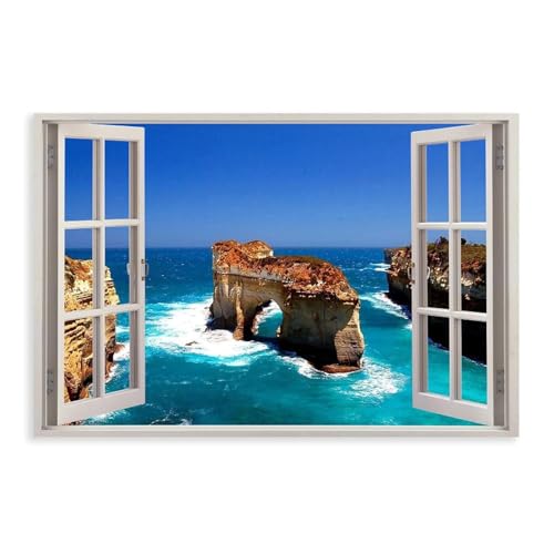KBGDFSDF Leinwandposter mit wunderbarem Strand- und Meerblick durch das Fenster, Kunstdruck, 50 x 75 cm KBGDFSDF Leinwandposter mit wunderbarem Strand- und Meerblick durch das Fenster, Kunstdruck, 50 x 75 cm von KBGDFSDF