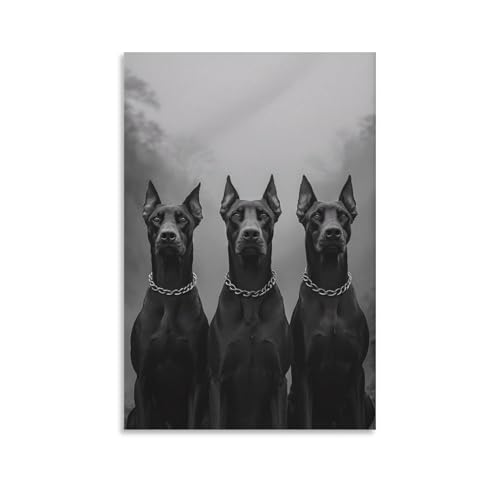 KBGDFSDF Schwarz-weißes Dobermann-Kunstposter, Leinwandposter, Wandkunst, Dekordruck, Bild Gemälde für Wohnzimmer, Schlafzimmer, Dekoration, 30 x 45 cm von KBGDFSDF
