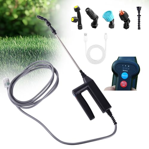 KBIBCK Akku Drucksprüher, Drucksprüher Elektrisch, Gartenspritze Drucksprüher Akku 5V, Elektrischer Gießstab mit 3Düsen & 5M Schlauch, Sprühgerät für Garten, Hof, Rasen und Unkraut (5) von KBIBCK