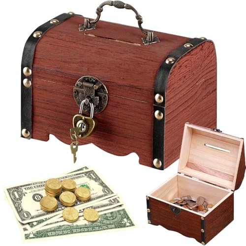 KBIBCK Holz Schatztruhe Box, Schatzkiste mit Schloss, Klein Piratenschatztruhe Schatzkiste zur Aufbewahrung und Dekoration für Kindergeburtstag Schatzsuche von KBIBCK