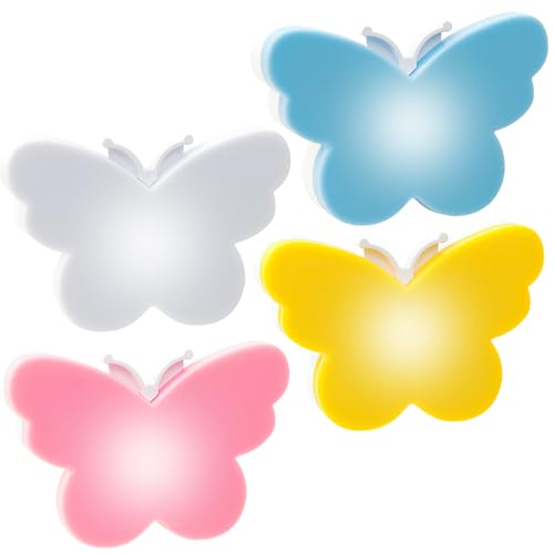 KBIBCK Nachtlicht Steckdose mit Dämmerungssensor, 4 Stück LED Nachtlicht Steckdose, Wand LED Orientierungslicht, Steckdosenlicht für Kinderzimmer, Treppe, Flur, Küche, Schlafzimmer (Schmetterling) von KBIBCK