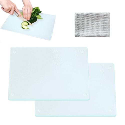 KBIBCK Schneidebrett aus gehärtetem Glas mit Gummifüßen, quadratisches Schneidebrett, transparentes, rutschfestes Glas-Tablett für Küchenarbeitsplatte, 40 x 30 cm, 2 Stück KBIBCK Schneidebrett aus gehärtetem Glas mit Gummifüßen, quadratisches Schneidebrett, transparentes, rutschfestes Glas-Tablett für Küchenarbeitsplatte, 40 x 30 cm, 2 Stück von KBIBCK
