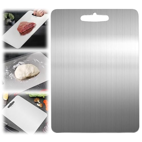 KBIBCK Titan Schneidebrett, Titanium Cutting Board, Stainless Steel Cutting Board, Edelstahl Schneidebrett, 304 Schneidebrett aus Titan, Doppelseitiges Schneidebrett für Fleisch,Obst,Gemüse 29 x 20cm von KBIBCK