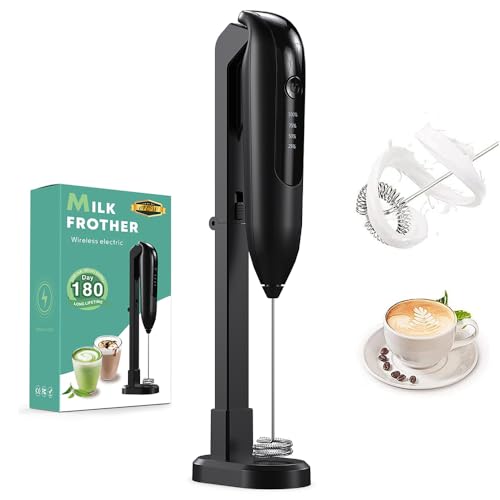 KBIBCK Wiederaufladbarer Milchaufschäumer Handheld, Mini-Getränkemixer mit faltbarem integriertem Ladeständer-Mixer, Milchaufschäumer für Latte, Cappuccino von KBIBCK