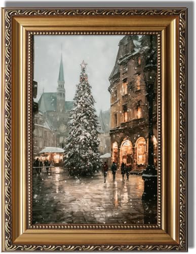 KBKBART Gerahmte Leinwand Wandkunst Vintage Weihnachtsbaum Kunstwerk Gemälde Stimmungsvoller Schnee Winter Bild Retro Bauernhaus Weihnachtsdekoration für Urlaub Wohnzimmer Badezimmer Wand – 30,5 x von KBKBART