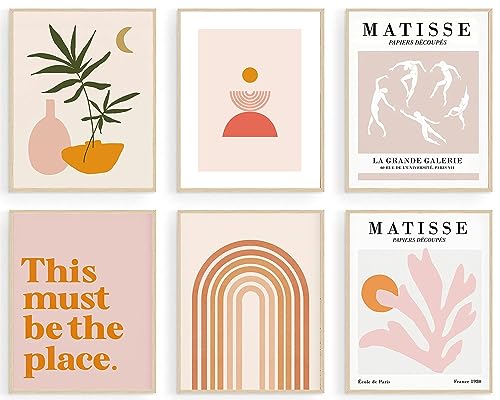 KBKBART Matisse Wandkunstdrucke 6er Set Abstrakte Matisse Wandkunst Ausstellungsposter Minimalistische Boho Leinwand Kunstdrucke Beige Rosa Raumdekor Rosa Boho Wandkunst Dekor für Zimmer Ästhetik, von KBKBART