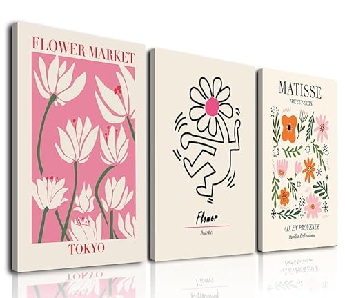 Matisse Wandkunst 3er Set, Abstrakte Matisse Wandkunst Ausstellung Poster, Rosa Beige Blumenmarkt Poster, Schlafzimmer, Wohnzimmer Wand (30 US) .5x41 cm) von KBKBART