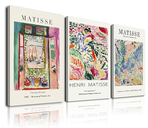 Matisse Wandkunst gerahmt, Set mit 3 Matisse-Poster für ästhetische Raumdekoration, abstrakter Henri Matisse-Druck, Gemälde, gerahmte Leinwand, Wandkunst für Schlafzimmer, Badezimmer, Wohnzimmer, von KBKBART