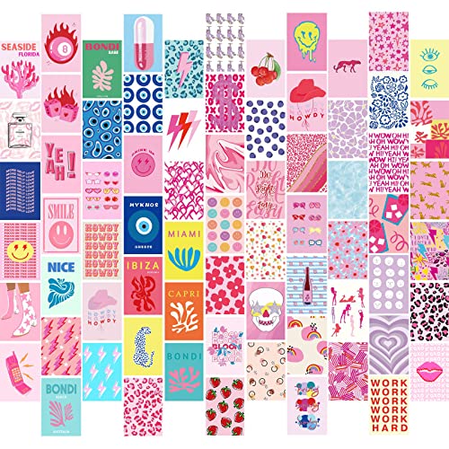 Preppy Room Decor, 70pcs Preppy Wall Collage Kit Aesthetic Pictures, Trendy Pink Photo Collage Kit 10.2x15.2 cm Hot Pink Preppy Wall Art Posters, Preppy Things for Teen Girls By edroom Dorm von KBKBART