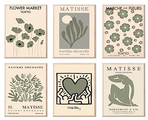 Salbeigrün Matisse Wandkunst, abstrakte Matisse-Poster, grüne Wanddekoration, minimalistische Blumenmarkt-Wandkunstdrucke, grüne Leinwand, Matisse-Gemälde, Bilder für ästhetische Zimmer, Schlafzimmer, von KBKBART