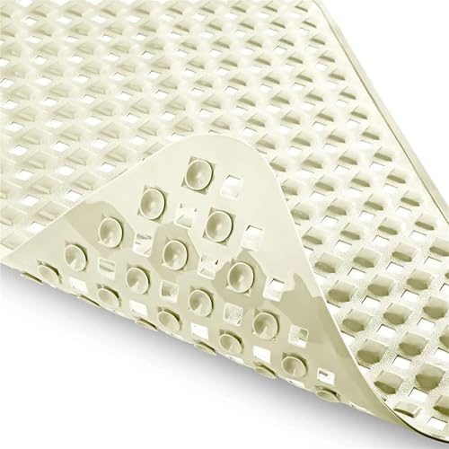 Anti-Rutsch-Matte for Zuhause, Badezimmer, mit rautenförmigem, undichtem Loch, Badewannenmatte, Saugnapf, PVC-Bodenfußmatte Für Badewannen(Solid Beige,70-40cm) von KBLDOPN