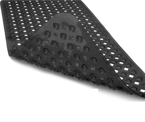 Anti-Rutsch-Matte for Zuhause, Badezimmer, mit rautenförmigem, undichtem Loch, Badewannenmatte, Saugnapf, PVC-Bodenfußmatte Für Badewannen(Solid Black,53-53cm) von KBLDOPN