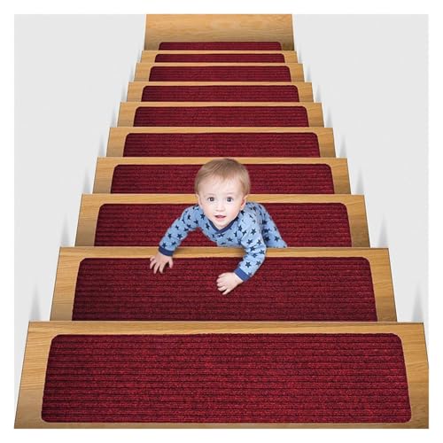 KBLDOPN 20x76cm Weiche Treppenstufenmatte Verschiedene Muster Selbstklebend rutschfest Wasserabsorbierend Treppenteppich Mattenschutz Teppich Für Holzstufen Boden(Red) von KBLDOPN