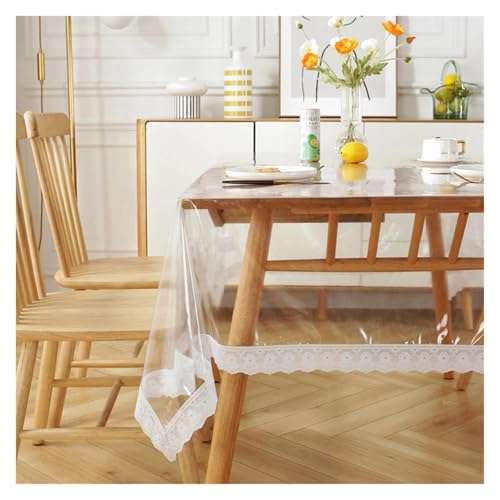 KBLDOPN Tischdecke Transparent Lace Hem Transparent Tablecloth Waterproof Oil-Proof PVC Table Cloth for Home Kitchen Dining Table Decorative Protective Cover Für Tisch(150x190cm) von KBLDOPN