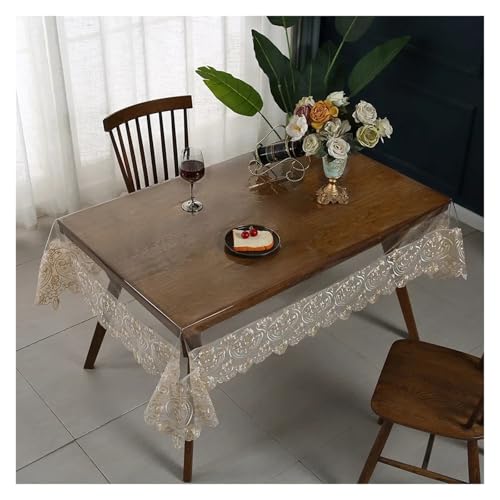KBLDOPN Tischdecke Transparent PVC Tablecloth Embroidery Lace Transparency PVC Table Cloth Waterproof Oilproof Kitchen Dining Table Cover for Rectangular Table Für Tisch(Coffee Color,150x220cm1pcs) von KBLDOPN
