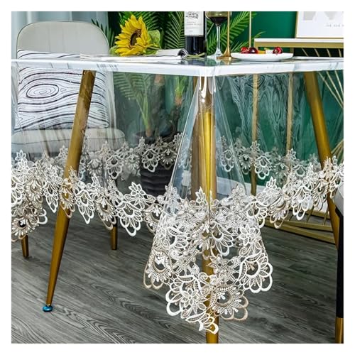 KBLDOPN Tischdecke Transparent PVC Transparent Tablecloth, Heat-Resistant, Embroidered Square Table Cloth Waterproof, and Oil Resistant Dining Table Mat, 1pc Für Tisch(Color-08,110x110cm) von KBLDOPN