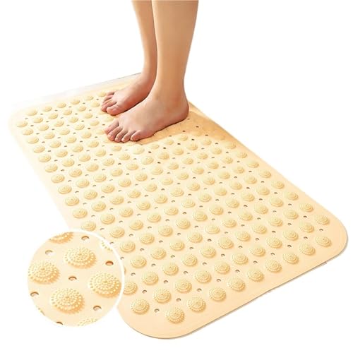 Super saugfähige Dusch-Badematte, Badezimmerteppich, Rutschfester Saugnapf, Massage-Fußpolster, Badezimmer-Zubehör-Set Für Badewannen(Light Yellow,40cmx100cm) von KBLDOPN