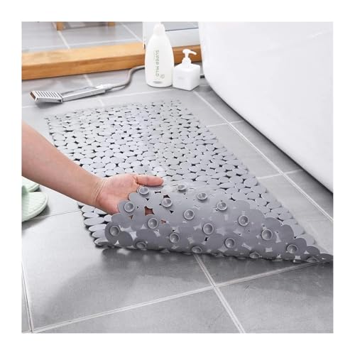 rutschfeste Badewannen-Duschmatten in Kieselform, maschinenwaschbar, Badewannenmatte mit Abflusslöchern, Saugnäpfen for Badezimmer Für Badewannen(Grey,70x36cm) von KBLDOPN