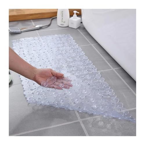 rutschfeste Badewannen-Duschmatten in Kieselform, maschinenwaschbar, Badewannenmatte mit Abflusslöchern, Saugnäpfen for Badezimmer Für Badewannen(Transparent,88x40cm) von KBLDOPN