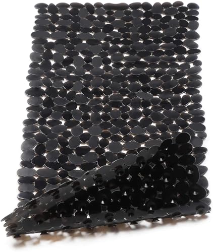 rutschfeste PVC-Badematte mit Saugnapf und Ablaufloch, weiche, maschinenwaschbare Duschmatte, rutschfeste Badematte, geeignet for Kinder Für Badewannen(Black,70x36cm) von KBLDOPN