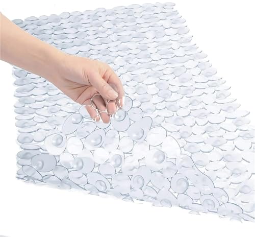 rutschfeste PVC-Badematte mit Saugnapf und Ablaufloch, weiche, maschinenwaschbare Duschmatte, rutschfeste Badematte, geeignet for Kinder Für Badewannen(Clear,70x36cm) von KBLDOPN