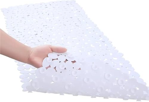 rutschfeste PVC-Badematte mit Saugnapf und Ablaufloch, weiche, maschinenwaschbare Duschmatte, rutschfeste Badematte, geeignet for Kinder Für Badewannen(White,88x40cm) von KBLDOPN