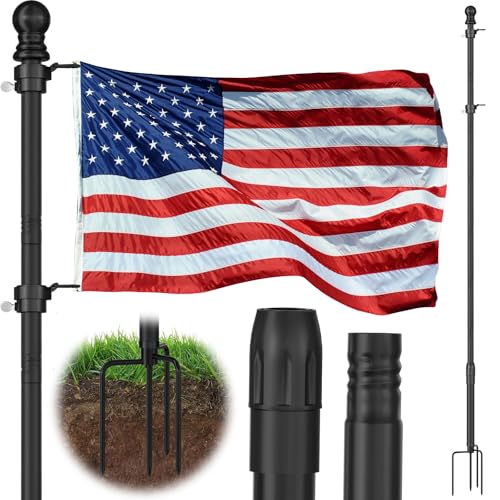KBLOONG 3 m schwarzer robuster Boden-Fahnenmast – rostfreies Aluminium, 4-Zinken-Basis, extra dick für Hof und Garten (ohne Flagge) von KBLOONG