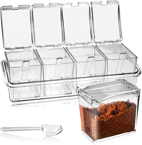 KBNIAN 4 Stück Küche Gewürzbox Acryl Würze Box Transparent Gewürzbehälter Spice Dosen mit Löffeln und Abdeckungen für Salz, Pfeffer, Zucker, Gewürze, Zucker KBNIAN 4 Stück Küche Gewürzbox Acryl Würze Box Transparent Gewürzbehälter Spice Dosen mit Löffeln und Abdeckungen für Salz, Pfeffer, Zucker, Gewürze, Zucker von KBNIAN