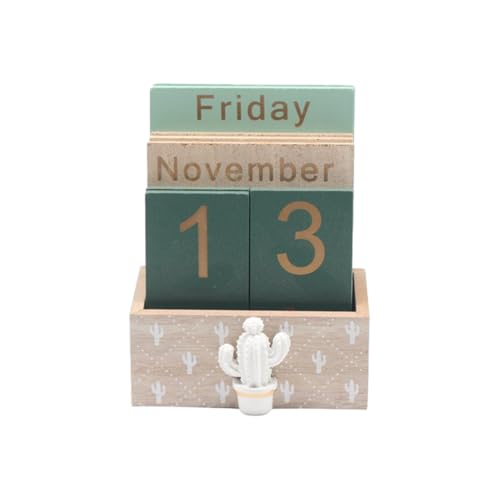 Ewiger Kalender aus Holz, funktionales und dekoratives Schreibtischzubehör, Vintage-Kalender, Schreibtischkalender, Fotografie-Requisiten, Kaktus Ewiger Kalender aus Holz, funktionales und dekoratives Schreibtischzubehör, Vintage-Kalender, Schreibtischkalender, Fotografie-Requisiten, Kaktus von KBOLAE