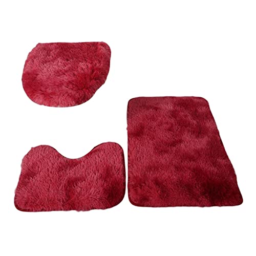KBOLAE 3-teiliges Badematten-Set mit WC-Deckelbezug, saugfähig, für Badewannen, Rot von KBOLAE