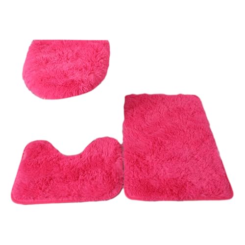 KBOLAE 3-teiliges Badezimmermatten-Set mit schneller Wasseraufnahme, schnell trocknend und weich, PU-Teppiche, WC-Abdeckung, Teppich, starker Halt, Rosenrot von KBOLAE