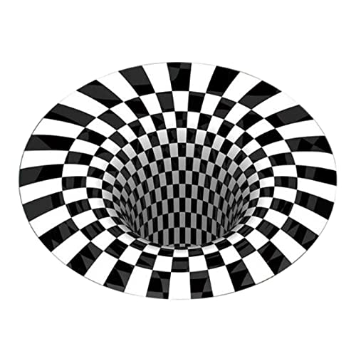 KBOLAE 3D-Vortex-Fußmatte mit optischer Täuschung, rund, schwarz-weiß, Fußmatte für Esszimmer, 120 cm von KBOLAE