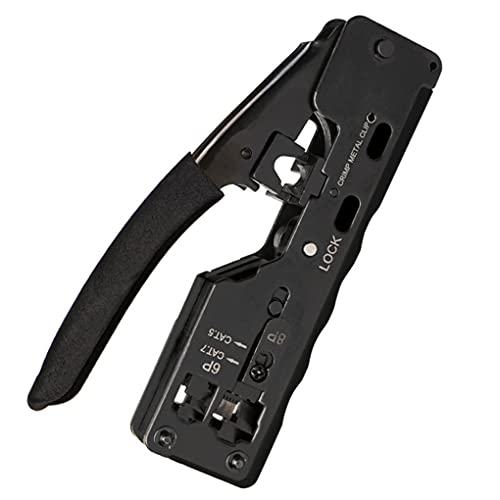 Wire Crimper 6P+8P Hand Cable Stripper Steel Crystal Head Wire Pressing Plier Crimping Tool, Black, Style 02 von KBOLAE