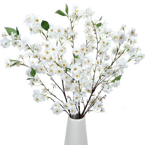 KBRAKSI 3PCS 91cm Künstliche Blumen Kirschblüten Kunstblumen Weiß Seidenblumen Kirschblütenzweig Plastikblumen Sakura für Party Büro Hochzeit Balkon Garten Vase Dekoration von KBRAKSI