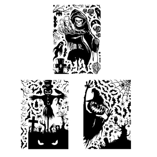 KBRPEY 3 Bilder Halloween Fensterbilder Statisch Deko Aufkleber 90 Elemente Halloween Aufkleber Kürbis Fledermaus Fensterbilder Skelett Geister Spukhaus Wandaufkleber für Halloween Party KBRPEY 3 Bilder Halloween Fensterbilder Statisch Deko Aufkleber 90 Elemente Halloween Aufkleber Kürbis Fledermaus Fensterbilder Skelett Geister Spukhaus Wandaufkleber für Halloween Party von KBRPEY