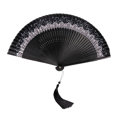 KBRPEY Fächer Faltbare Schwarzes Handfächer mit Quaste Handfächer aus Holz Geburtstagsgeschenke Tanzen Cosplay Party Requisiten Dekoration von KBRPEY