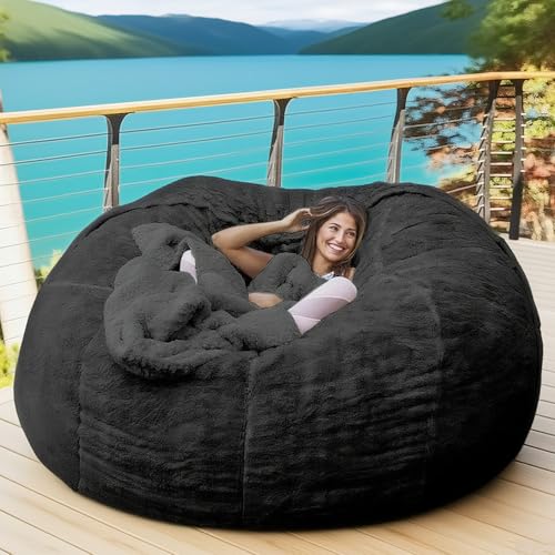 2,13 m großer, flauschiger Sitzsackbezug aus Plüsch – ohne Füllung | DIY-Füllung, Pouf, Schlafsofa for Erwachsene und Jugendliche, weiche Couch, Wohnheim, Wohnzimmer, Bodensitzgelegenheit(Black) von KBZSlyn